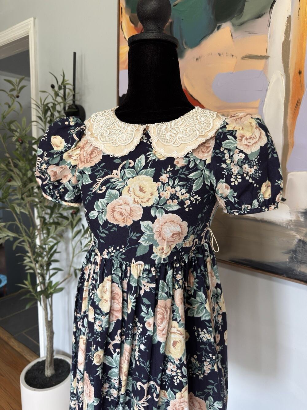 VTG 80’s 90s Jessica McClintock Gunne Sax Girls Cottagecore Lace Floral Dress 6